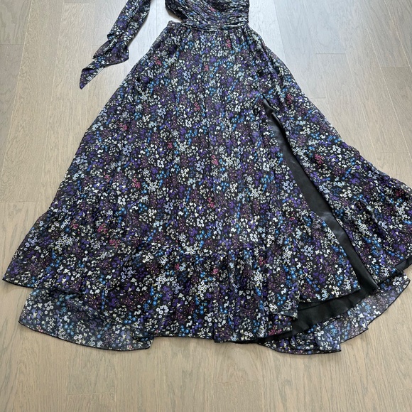 Ieena for Mac Duggal One Shoulder Floral Gown Maxi Dress Purple Chiffon Size 4 - Picture 5 of 13